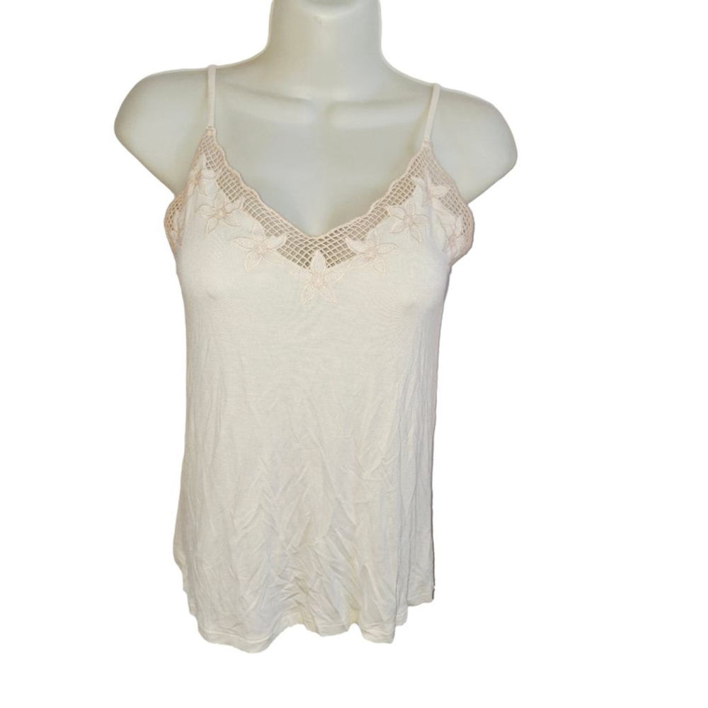 Viscose American Eagle Outfitters Off-White & Pink Lace Tank Top XS fairycore